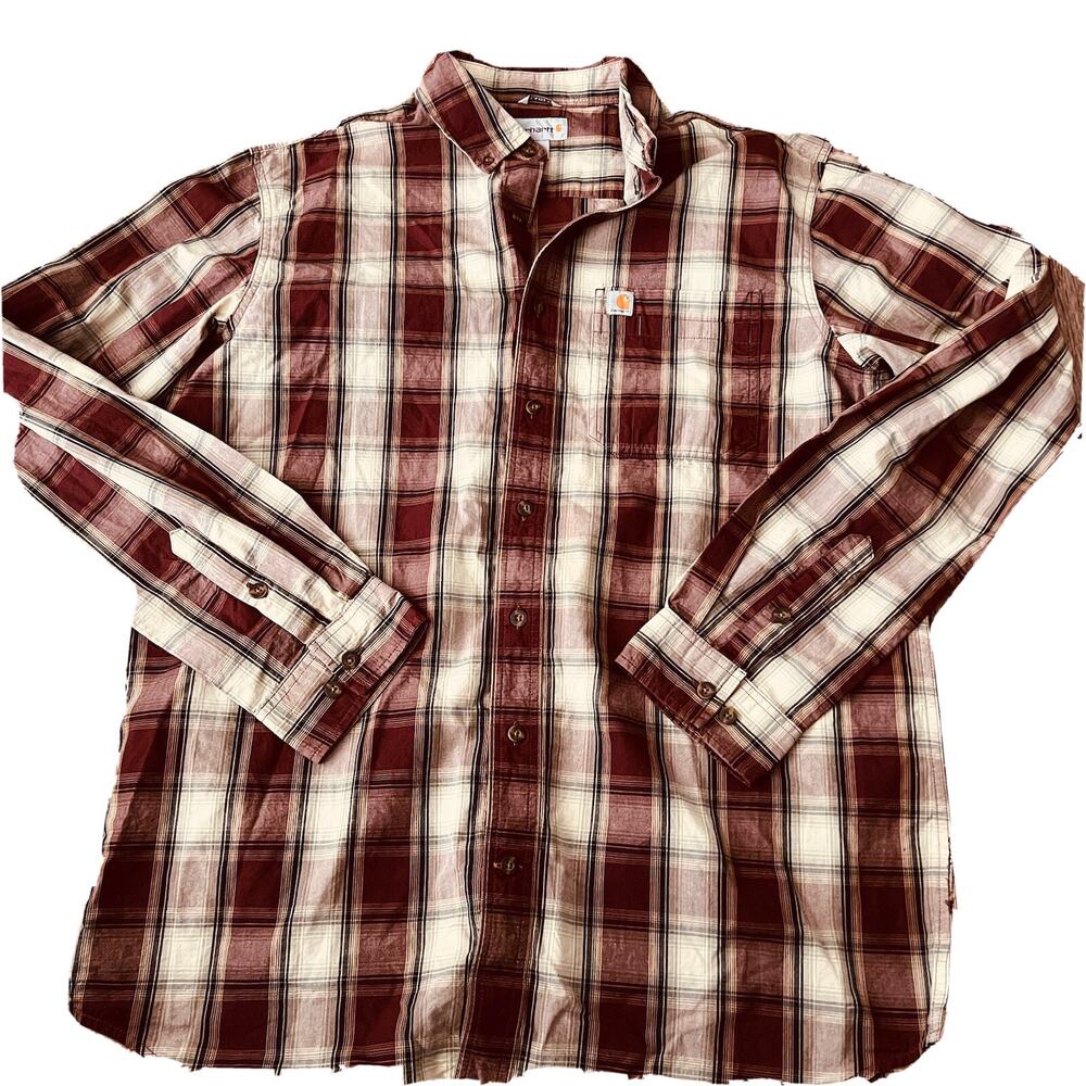 Carhartt Button Down Shirt Mens Large Tall Relaxed Fit Plaid Long Sleeve